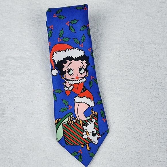 Vintage Betty Boop Christmas Necktie Blue - Picture 1 of 6